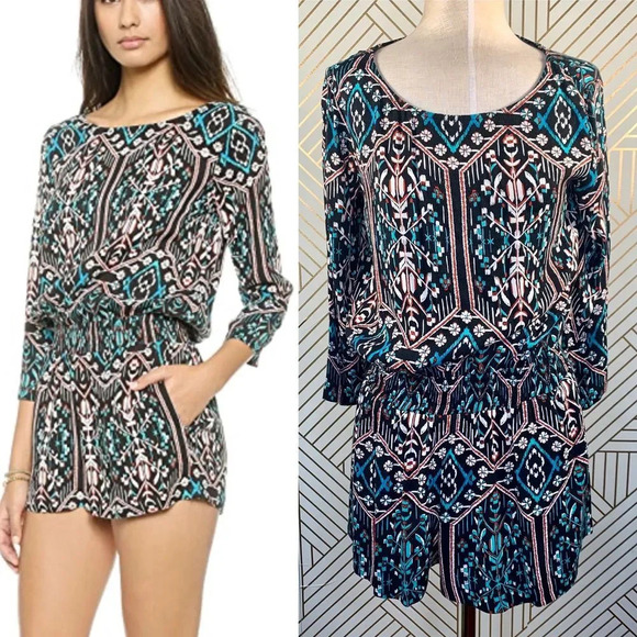 Ella Moss Flora Vista Romper Black Ikat Floral‎ - Picture 1 of 12